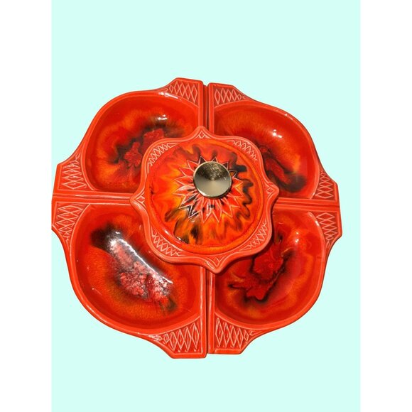 Calif. Orig. 755 759 U. S. A. Pottery MCM Serving Set Bright Orange Red - Picture 1 of 12